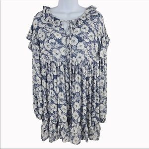 Long sleeve floral print mini dress